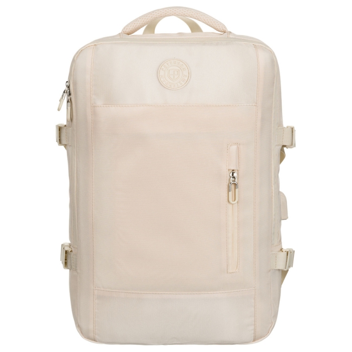 "Plecak podróżny Peterson ecru z portem USB i komorą walizkową"