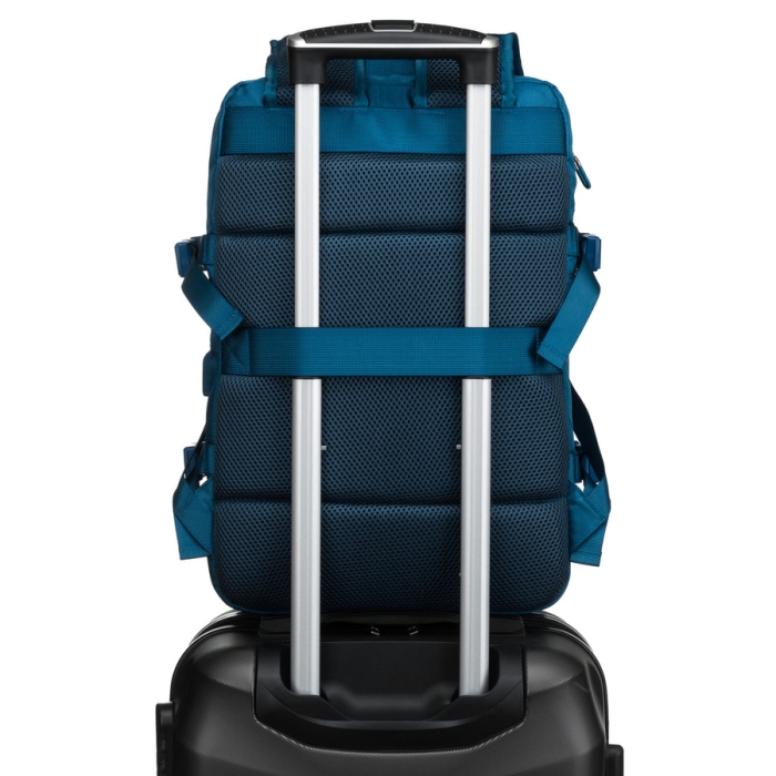 Tył plecaka Peterson z systemem nośnym 3D Mesh i paskiem do mocowania na walizce