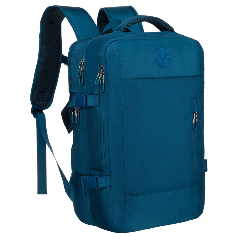 Plecak podróżny Peterson w kolorze ciemnoniebieskim z paskami kompresyjnymi – widok z przodu