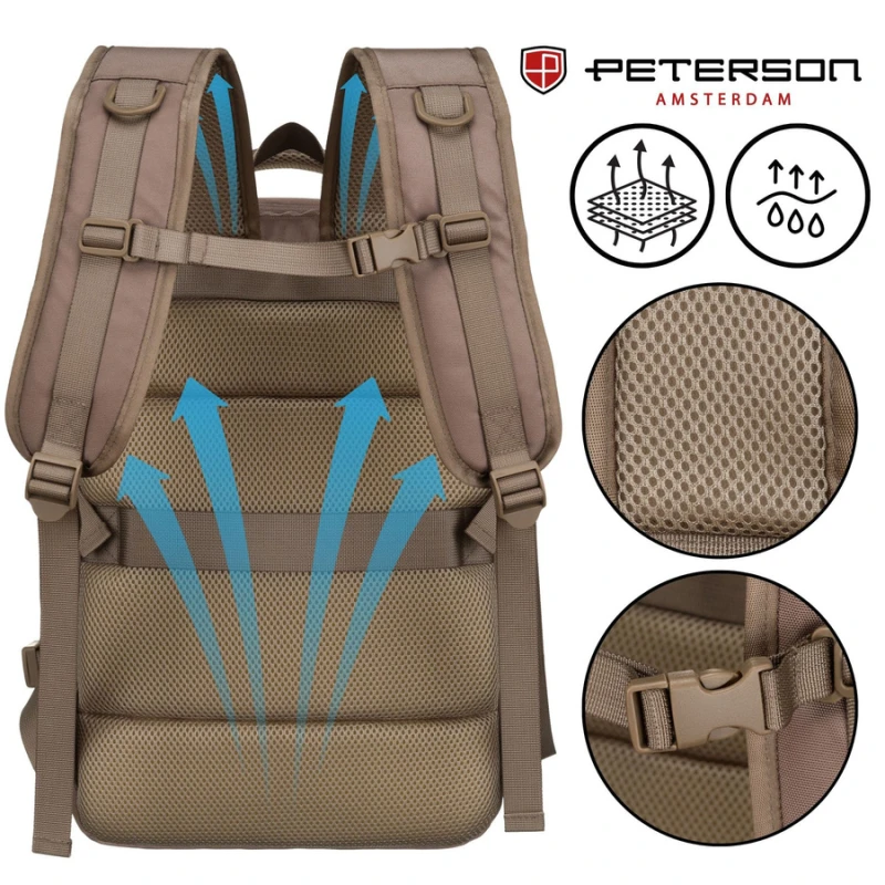 System nośny z siatką 3D Mesh w beżowym plecaku Peterson – tył