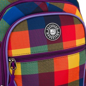 Plecak szkolny w kratę odszyty z poliestru, zawieszony na regulowanych szelkach - Peterson