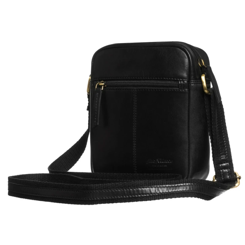 Czarna listonoszka męska ze skóry naturalnej zamykana suwakiem - Peterson