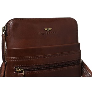 Mała, skórzana listonoszka męska w brązowym kolorze zamykana suwakiem - Peterson