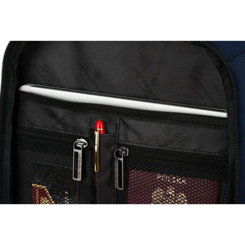 Plecak podróżny w granatowym kolorze, dwukomorowy i zamykany suwakiem - Peterson