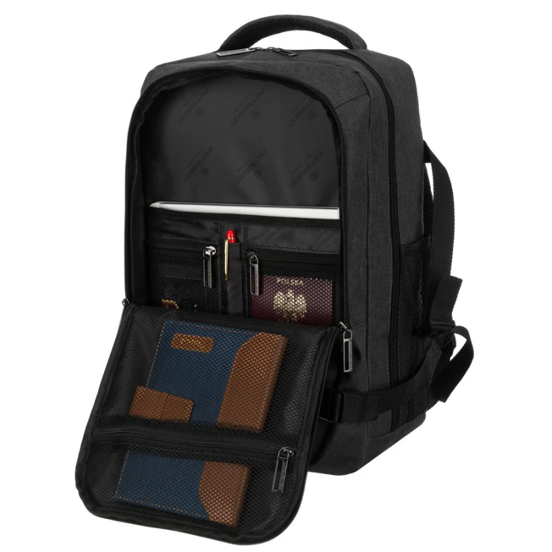 Pojemny, podróżny i czarny plecak z poliestru idealny na bagaż podręczny - Peterson
