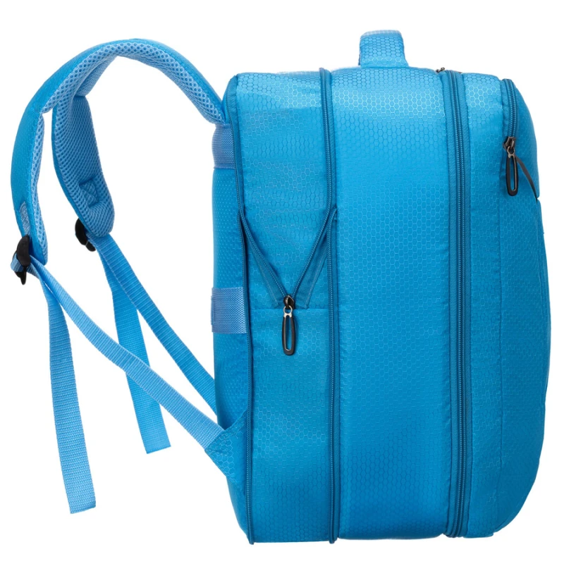 Podróżny plecak z poliestru w niebieskim kolorze wyposażony w oddychające szelki - Peterson