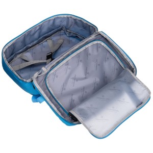 Podróżny plecak z poliestru w niebieskim kolorze wyposażony w oddychające szelki - Peterson