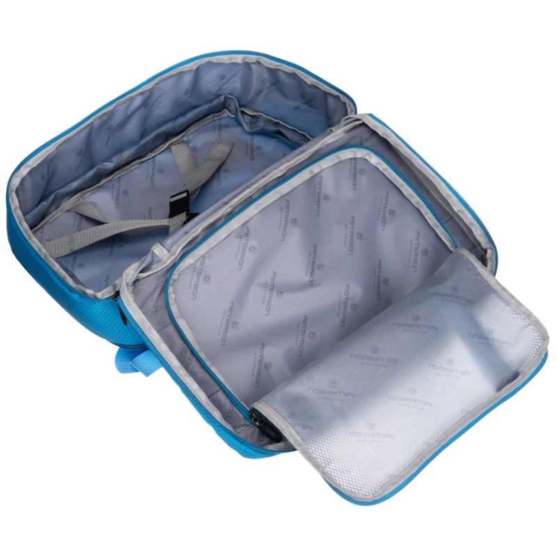 Podróżny plecak z poliestru w niebieskim kolorze wyposażony w oddychające szelki - Peterson