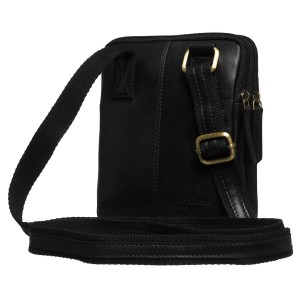 Dwukomorowa, czarna listonoszka męska ze skóry naturalnej zawieszona na regulowanym pasku - Peterson