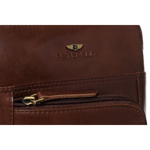 Brązowa, męska listonoszka ze skóry naturalnej zamykana suwakiem - Peterson
