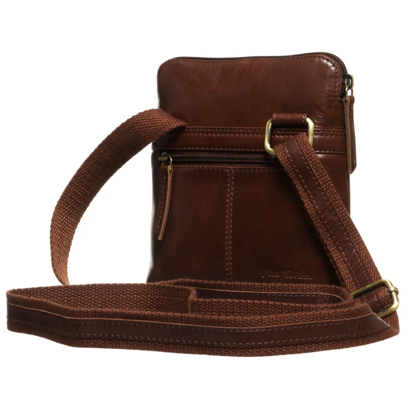 Brązowa, męska listonoszka ze skóry naturalnej zamykana suwakiem - Peterson