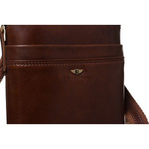 Brązowa, praktyczna listonoszka męska ze skóry naturalnej z kieszeniami zewnętrznymi - Peterson