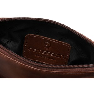 Brązowa, praktyczna listonoszka męska ze skóry naturalnej z kieszeniami zewnętrznymi - Peterson