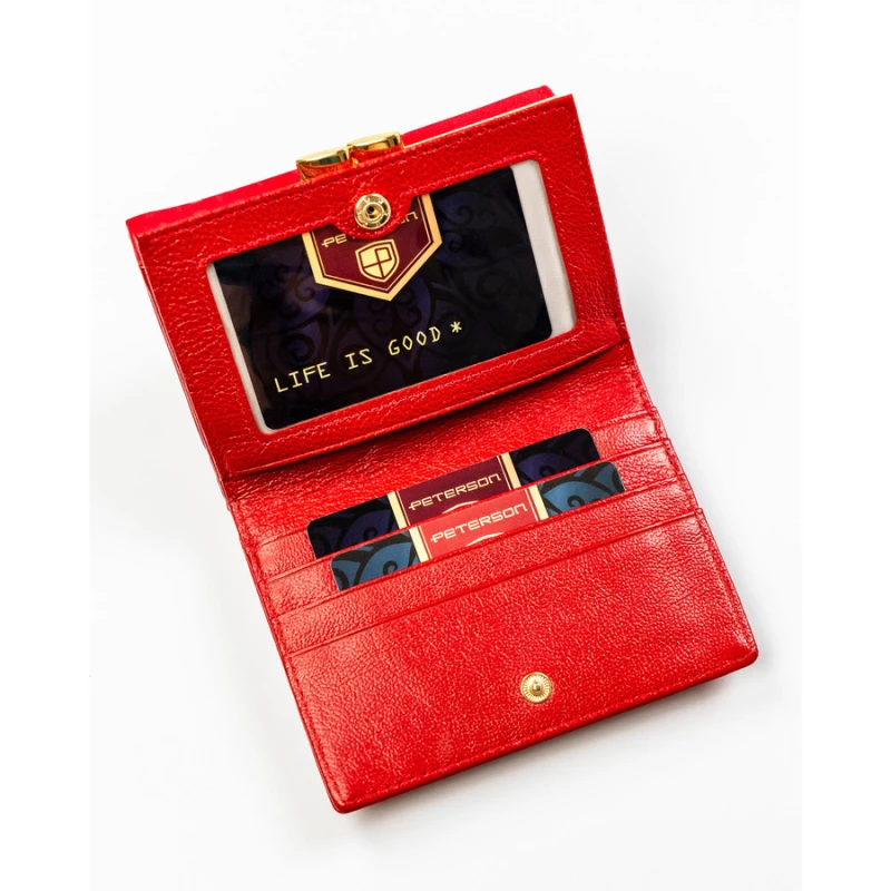 Elegancki, czerwony portfel damski ze skóry naturalnej i ekologicznej - Peterson