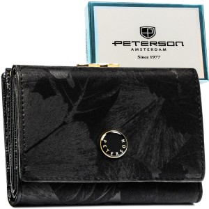 Elegancki portfel damski ze skóry naturalnej i ekologicznej w czarnym kolorze - Peterson