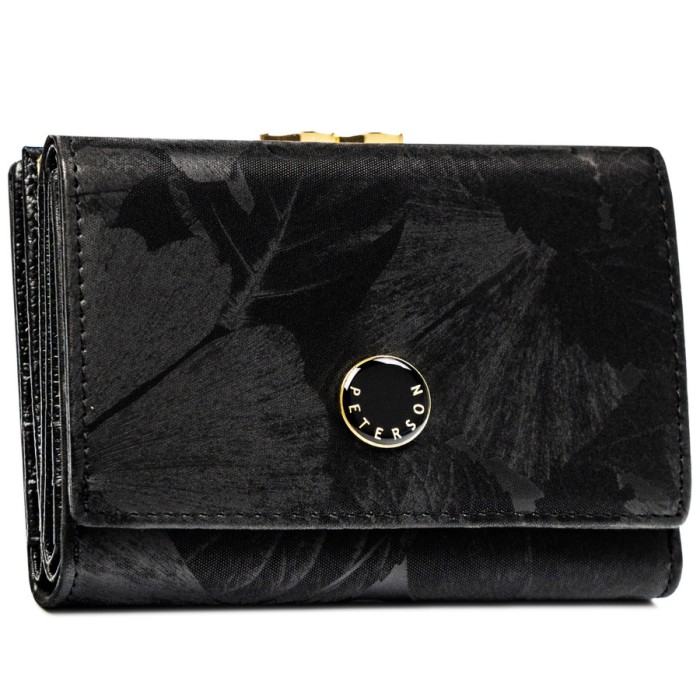 Elegancki portfel damski ze skóry naturalnej i ekologicznej w czarnym kolorze - Peterson