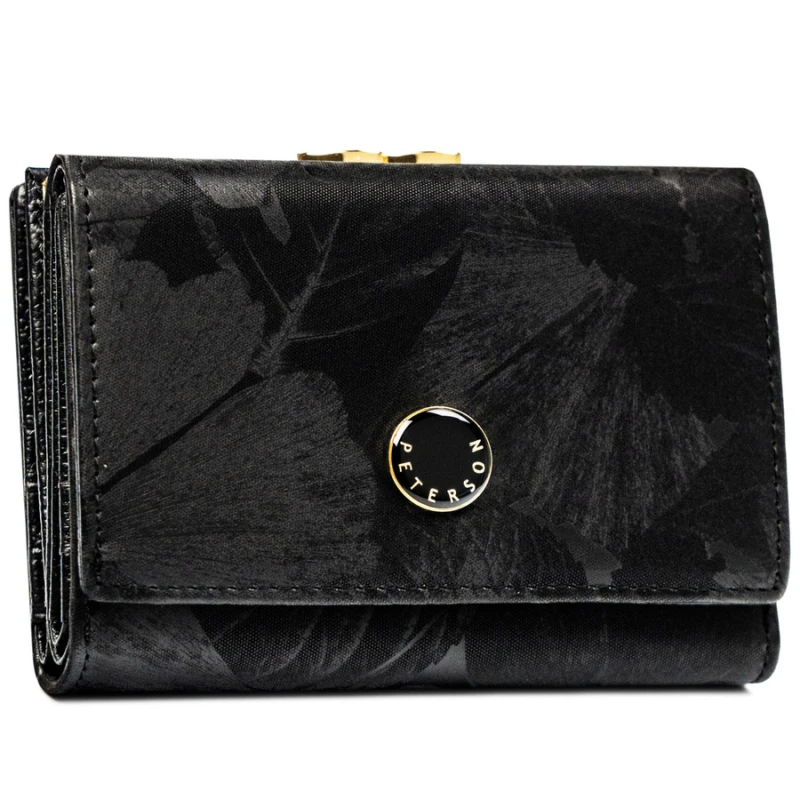 Elegancki portfel damski ze skóry naturalnej i ekologicznej w czarnym kolorze - Peterson