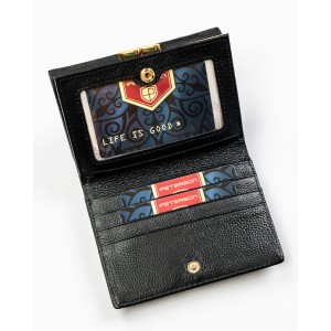 Elegancki portfel damski ze skóry naturalnej i ekologicznej w czarnym kolorze - Peterson