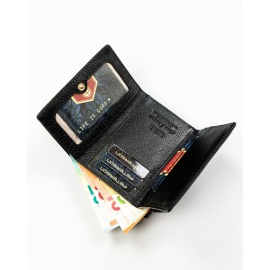 Elegancki portfel damski ze skóry naturalnej i ekologicznej w czarnym kolorze - Peterson