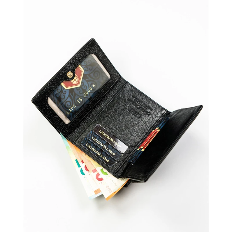 Elegancki portfel damski ze skóry naturalnej i ekologicznej w czarnym kolorze - Peterson