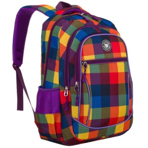 Plecak szkolny w kratę odszyty z poliestru, zawieszony na regulowanych szelkach - Peterson