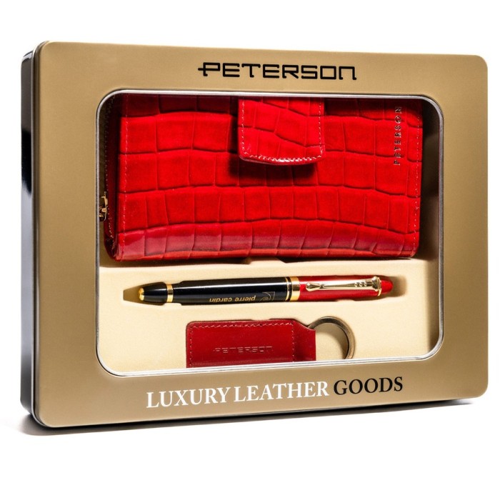 Zestaw prezentowy premium z modnym portfelem we wzór skóry krokodyla - Peterson