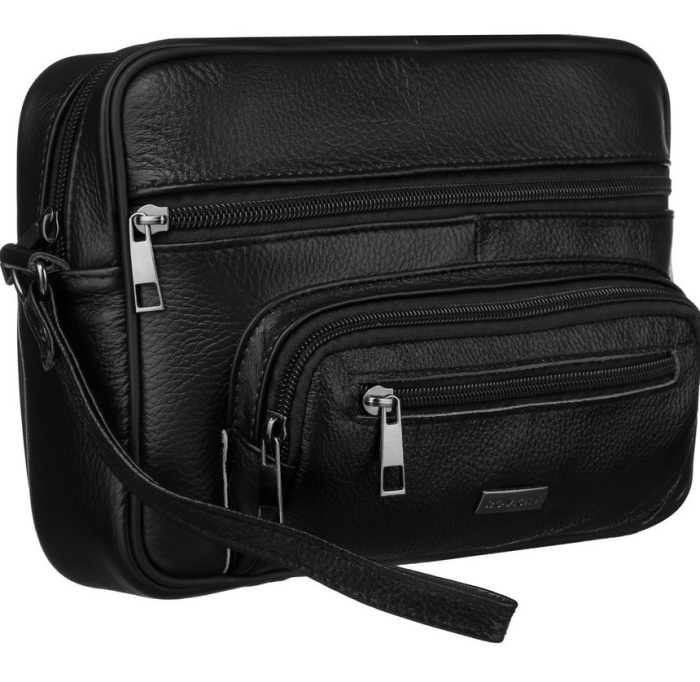 Skórzana saszetka męska Rovicky czarna – widok z przodu