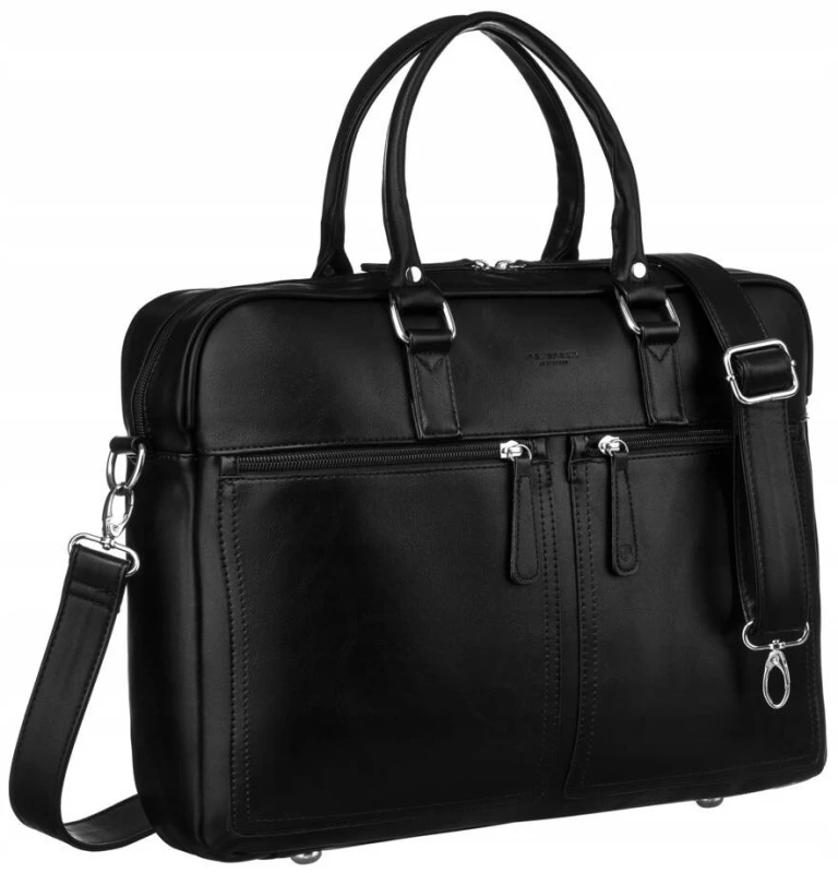 „Torba na laptopa Peterson czarna skóra ekologiczna – widok frontowy”