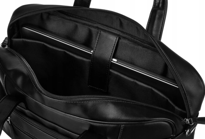 "Wnętrze torby na laptopa Peterson z kieszenią na laptopa do 14 cali i dodatkowymi kieszonkami na drobiazgi"