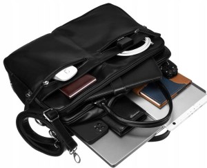 "Elegancka torba na laptopa do 14 cali z kieszenią na urządzenie, idealna na spotkania biznesowe i codzienne użytkowanie."