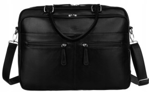 "Wygodne uchwyty i regulowany pasek torby na laptopa Peterson, wykonanej ze skóry ekologicznej, idealna do noszenia na ramię."