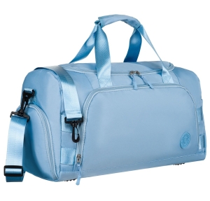 "Weekendowa torba podróżna w błękitnym kolorze z uchwytem na walizkę - Peterson, z praktyczną komorą na buty."