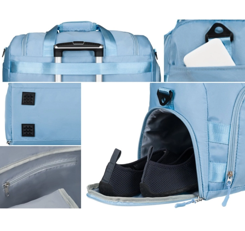 Weekendowa torba podróżna w błękitnym kolorze z uchwytem na walizkę - Peterson