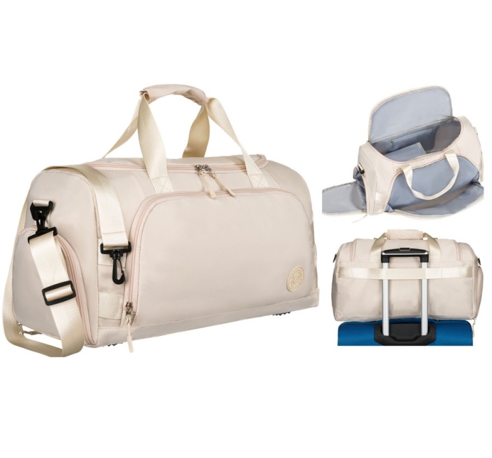 Beżowa torba podróżna lub na siłownię wykonana z poliestru - Peterson