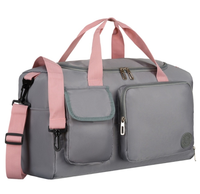 Szaro-różowa torba podróżna Peterson PTN 23032-8274, widok z przodu