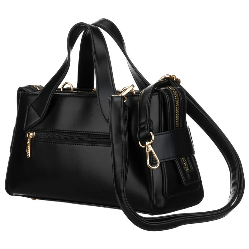 Elegancka, czarna torebka damska wykonana z materiału syntetycznego, zamykana suwakiem - Peterson