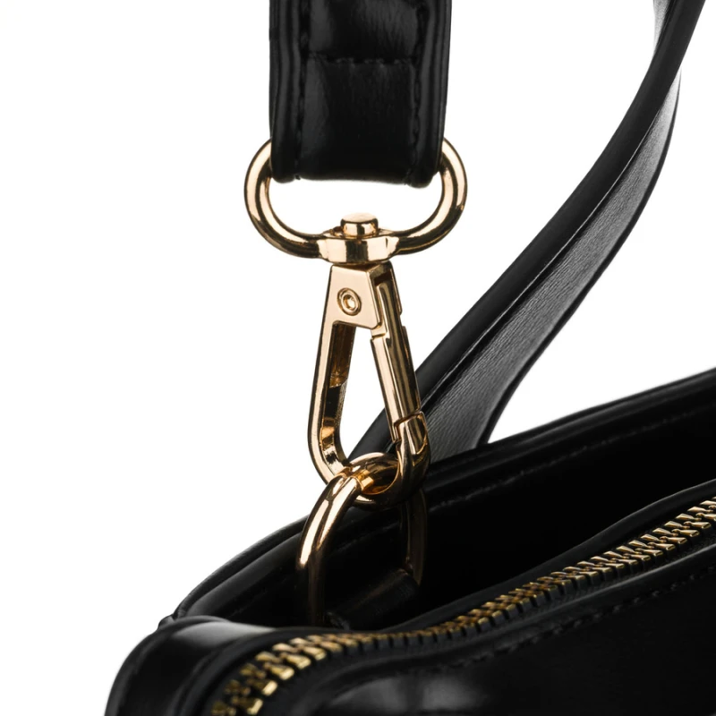 Elegancka, czarna torebka damska wykonana z materiału syntetycznego, zamykana suwakiem - Peterson