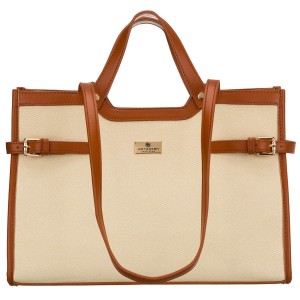 Klasyczna, duża torebka damska w kolorach brązowym i ecru - Peterson