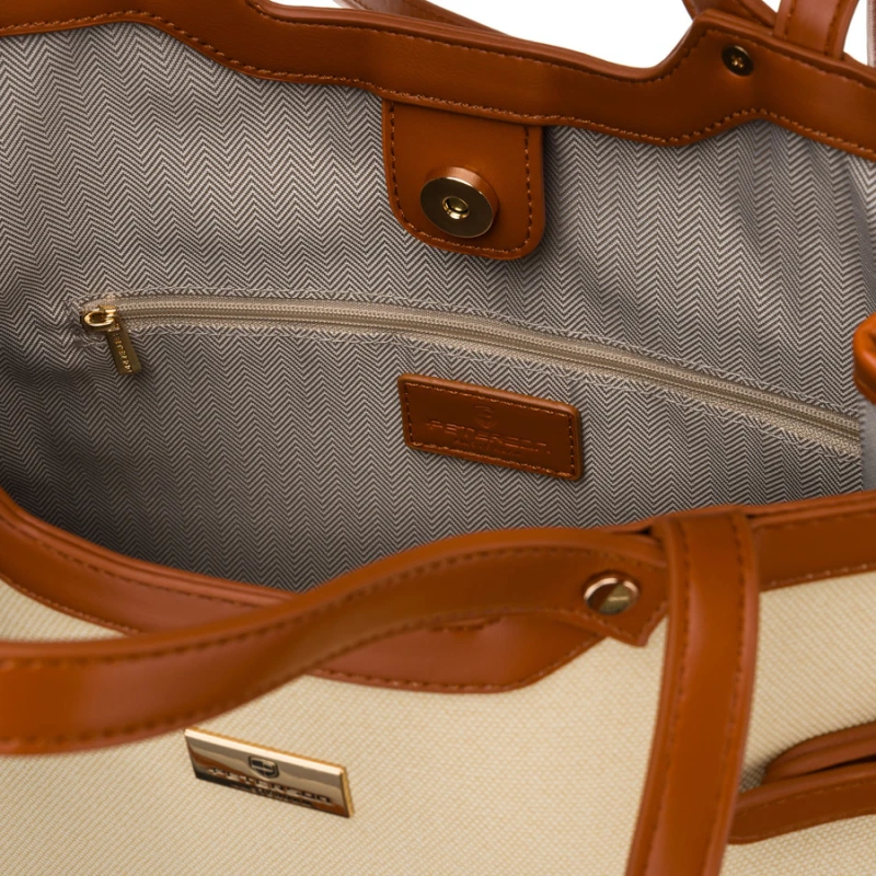 Klasyczna, duża torebka damska w kolorach brązowym i ecru - Peterson