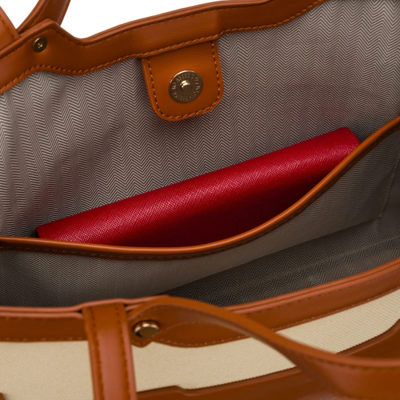 Klasyczna, duża torebka damska w kolorach brązowym i ecru - Peterson