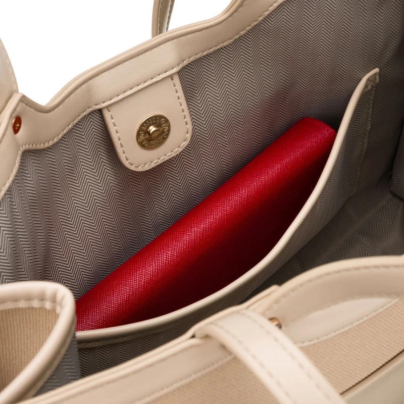 Beżowa klasyczna torebka damska Peterson ze skóry ekologicznej, zapinana na klips magnetyczny – elegancka torba na ramię