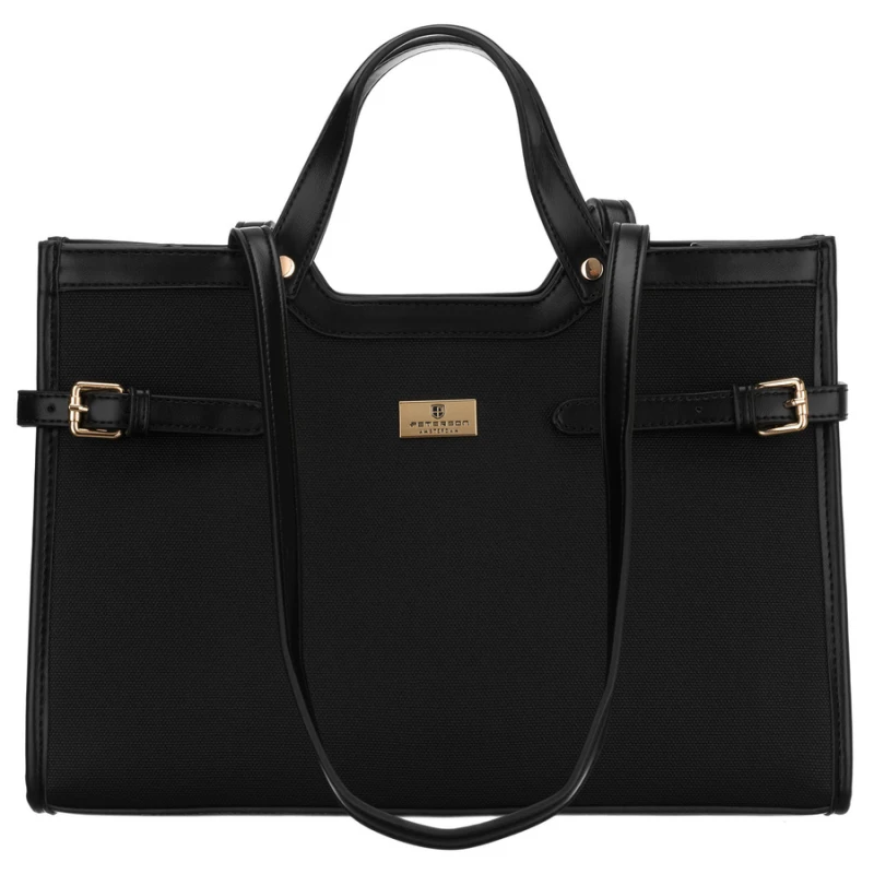 Czarna torebka damska zamykana klipsem magnetycznym, zawieszona na wygodnych uchwytach - Peterson