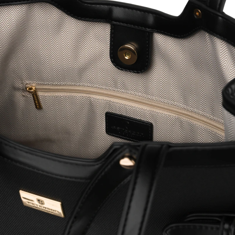 Czarna torebka damska zamykana klipsem magnetycznym, zawieszona na wygodnych uchwytach - Peterson