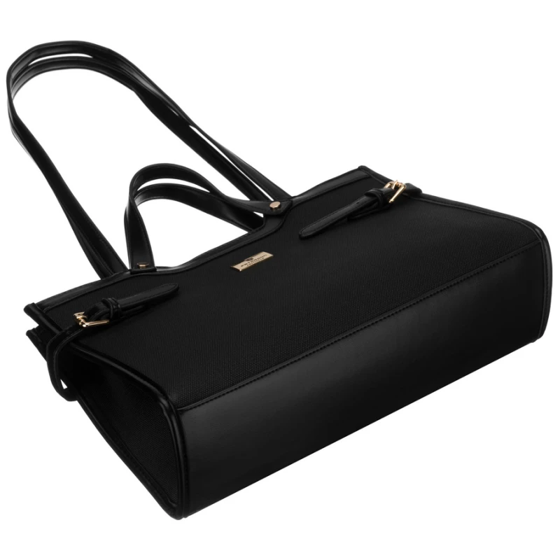 Czarna torebka damska zamykana klipsem magnetycznym, zawieszona na wygodnych uchwytach - Peterson