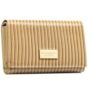 Portfel damski ze skóry naturalnej i ekologicznej w beżowym kolorze ze wzorem plecionki - Peterson