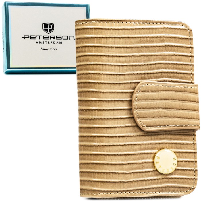 Portfel z ozdobną plecionką w beżowym kolorze, wykonany ze skóry naturalnej i ekologicznej - Peterson