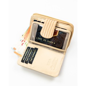 Portfel z ozdobną plecionką w beżowym kolorze, wykonany ze skóry naturalnej i ekologicznej - Peterson