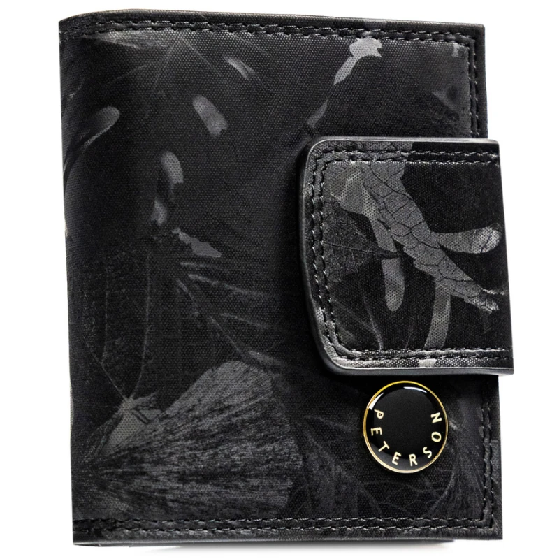 Mały portfel damski w czarnym kolorze zamykany na bigiel i zatrzask - Peterson