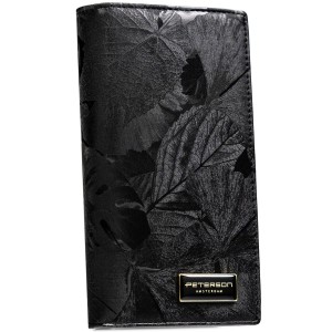 Duży, pionowy portfel damski w czarnym kolorze zamykany na magnes i suwak - Peterson