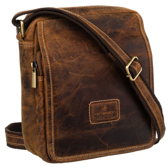 Listonoszka męska z klapką w brązowym kolorze wykonana z nubukowej skóry naturalnej - Peterson